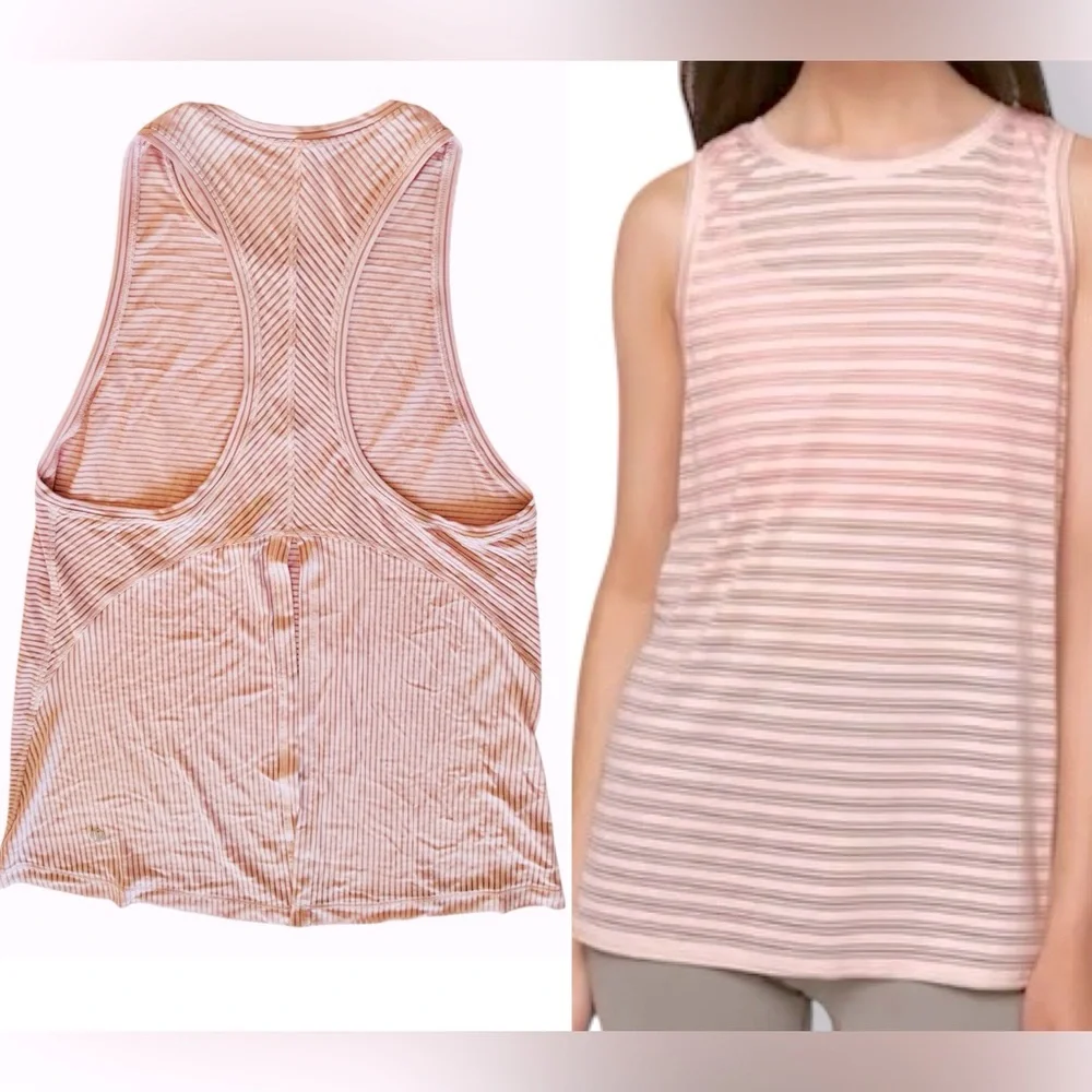 LULULEMON Pale Pink Striped Tank Top w Vented Split Back